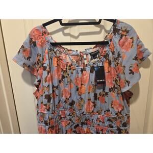 Torrid Blue Floral Smocked Peplum Top - Size 2X - NWT